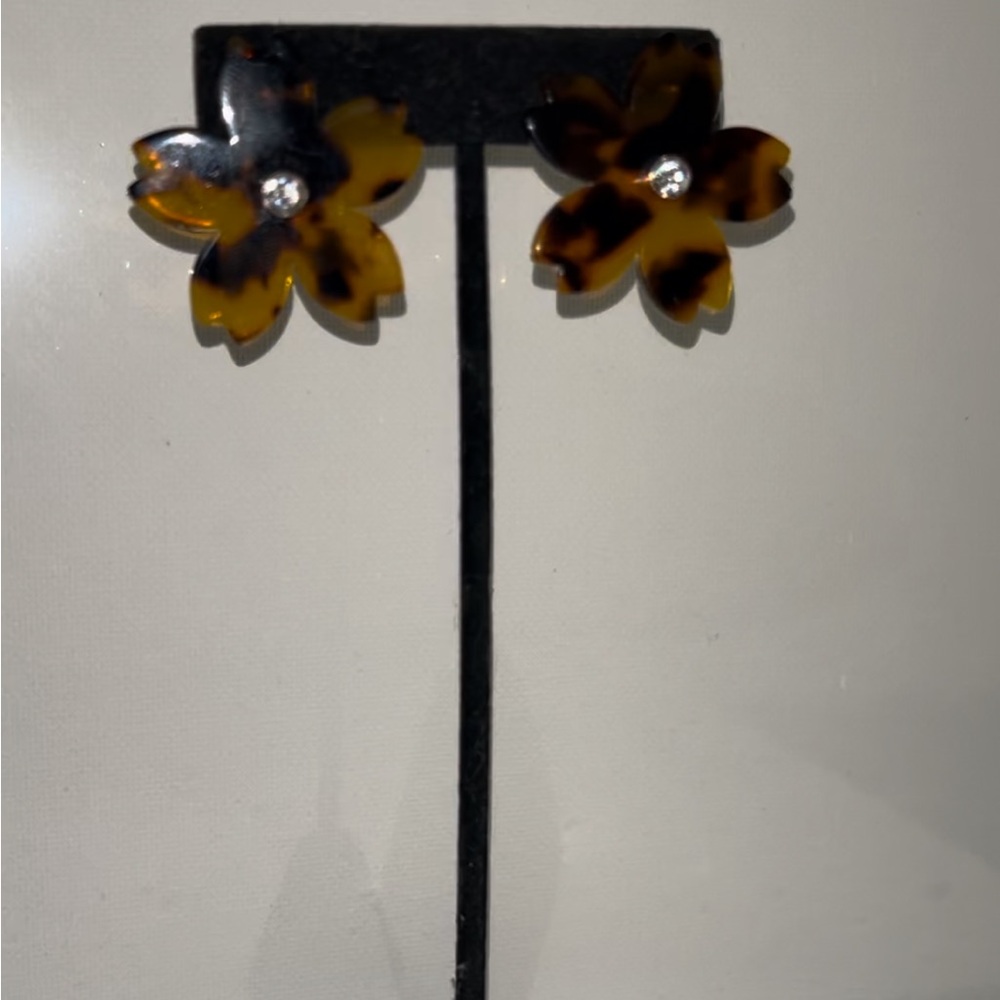 leopard print studded flower earrings